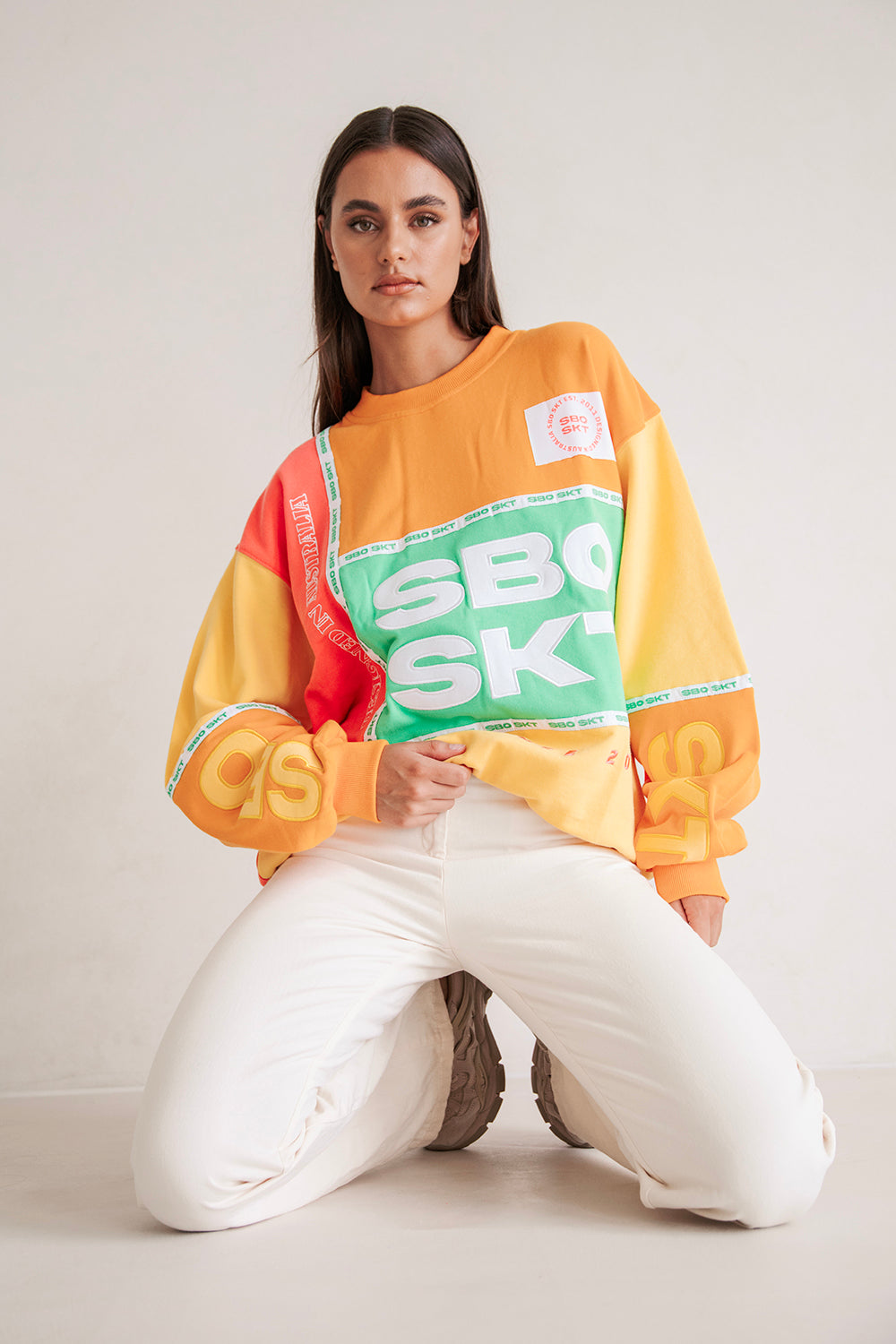 Oversized Vintage Unisex Hidden Valley Sweater in Orange, Yellow, Green & Red