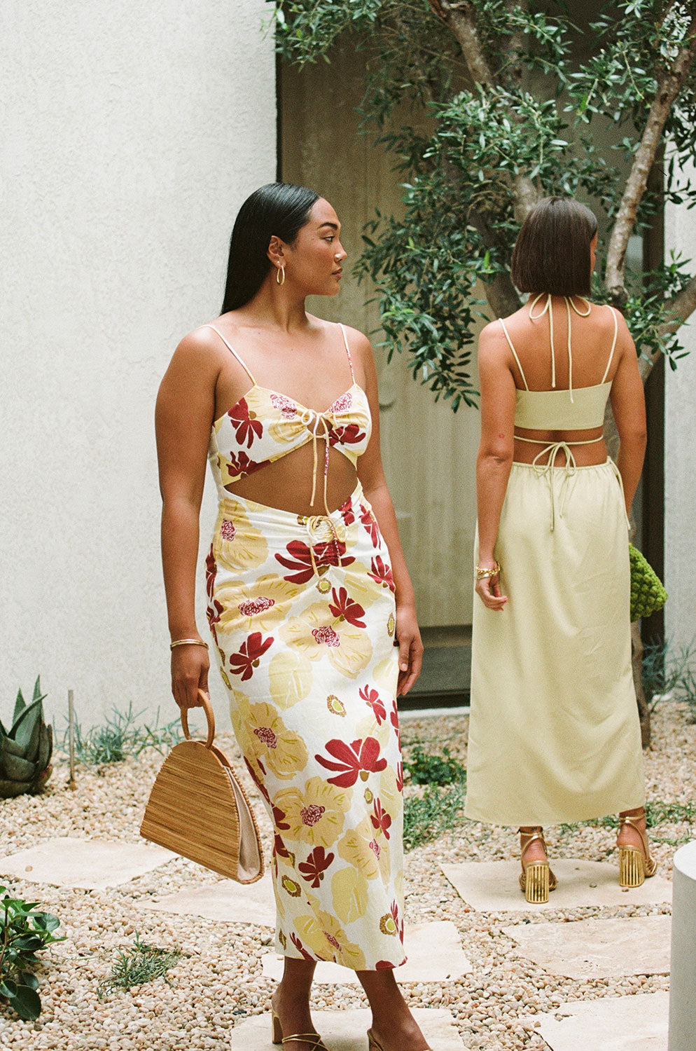 Women's Elegant Aster Cutout Dress with Exclusive Dusk Lily Print