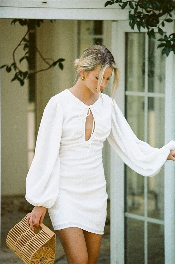 Exclusive Sabo Rozalia Off-White Crinkled Keyhole Dress for Special Events