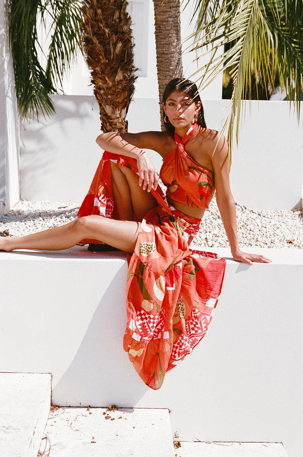 Italian-Inspired Lopez Cropped Halter Top with Exclusive Dolce Rossa Print