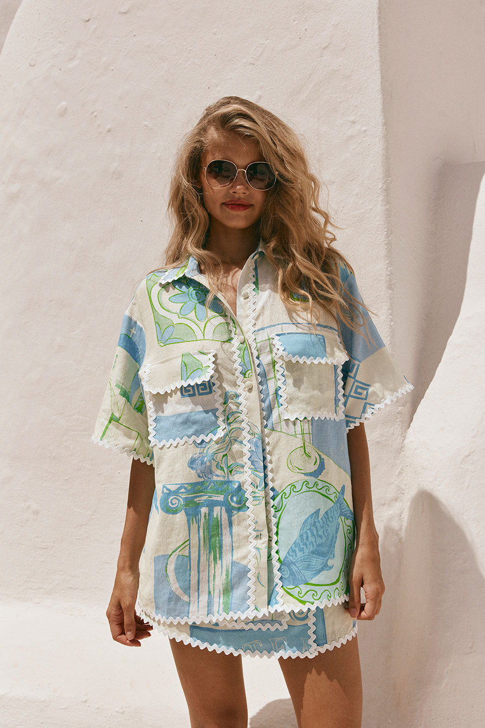 High - Quality Linen Diaz Top with Theotokos Ocean Print