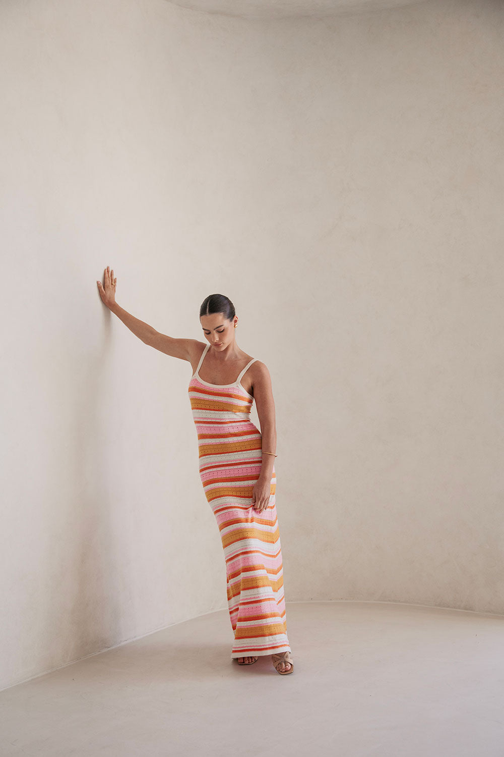 High - quality Natural Knit Amey Maxi Dress with Pink, Mustard, Red and White Panels