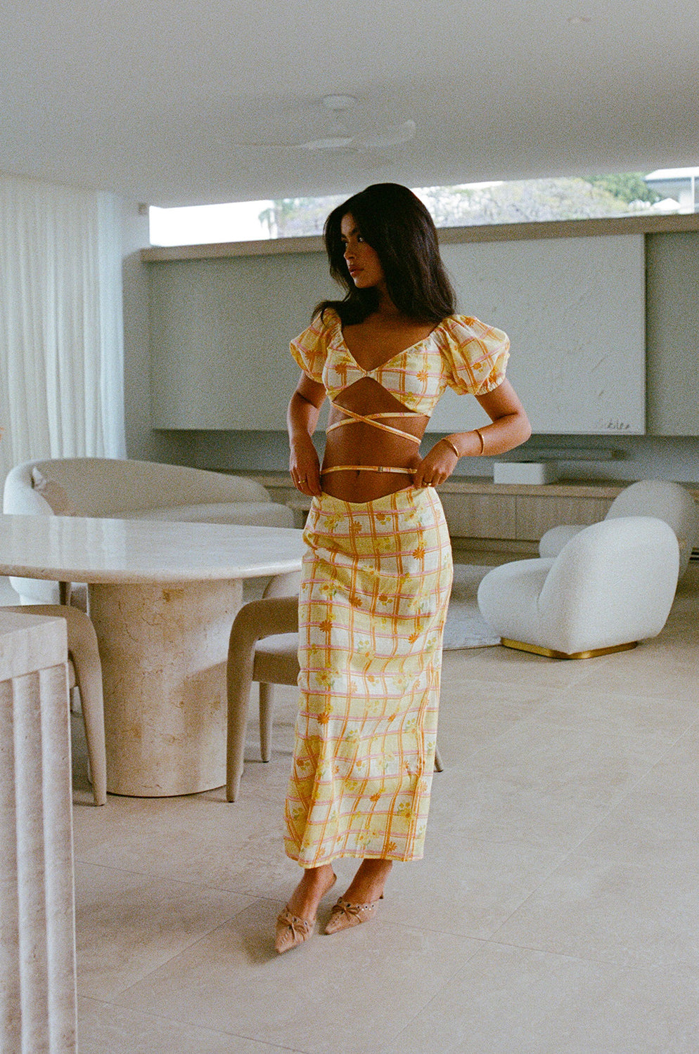 Vintage-Inspired Myah Cotton Cheesecloth Floral Plaid Top