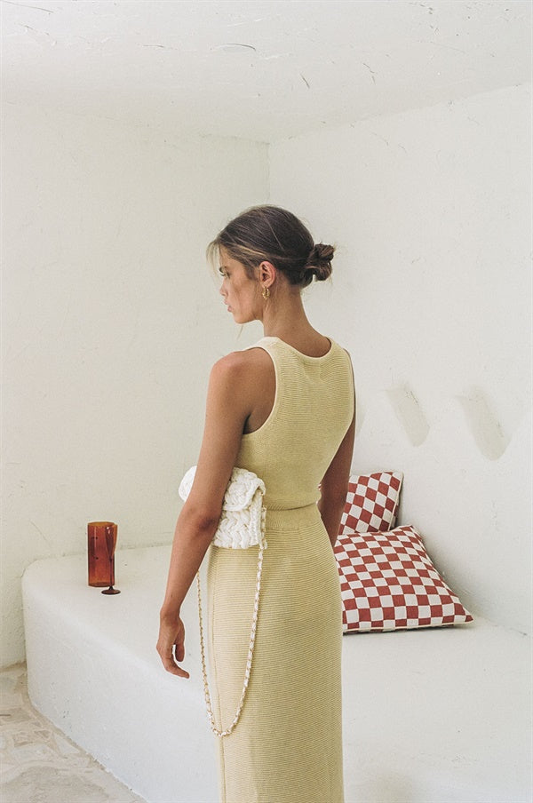 Yellow Heather Cotton Knit Skirt - Ideal for Weekend Outings