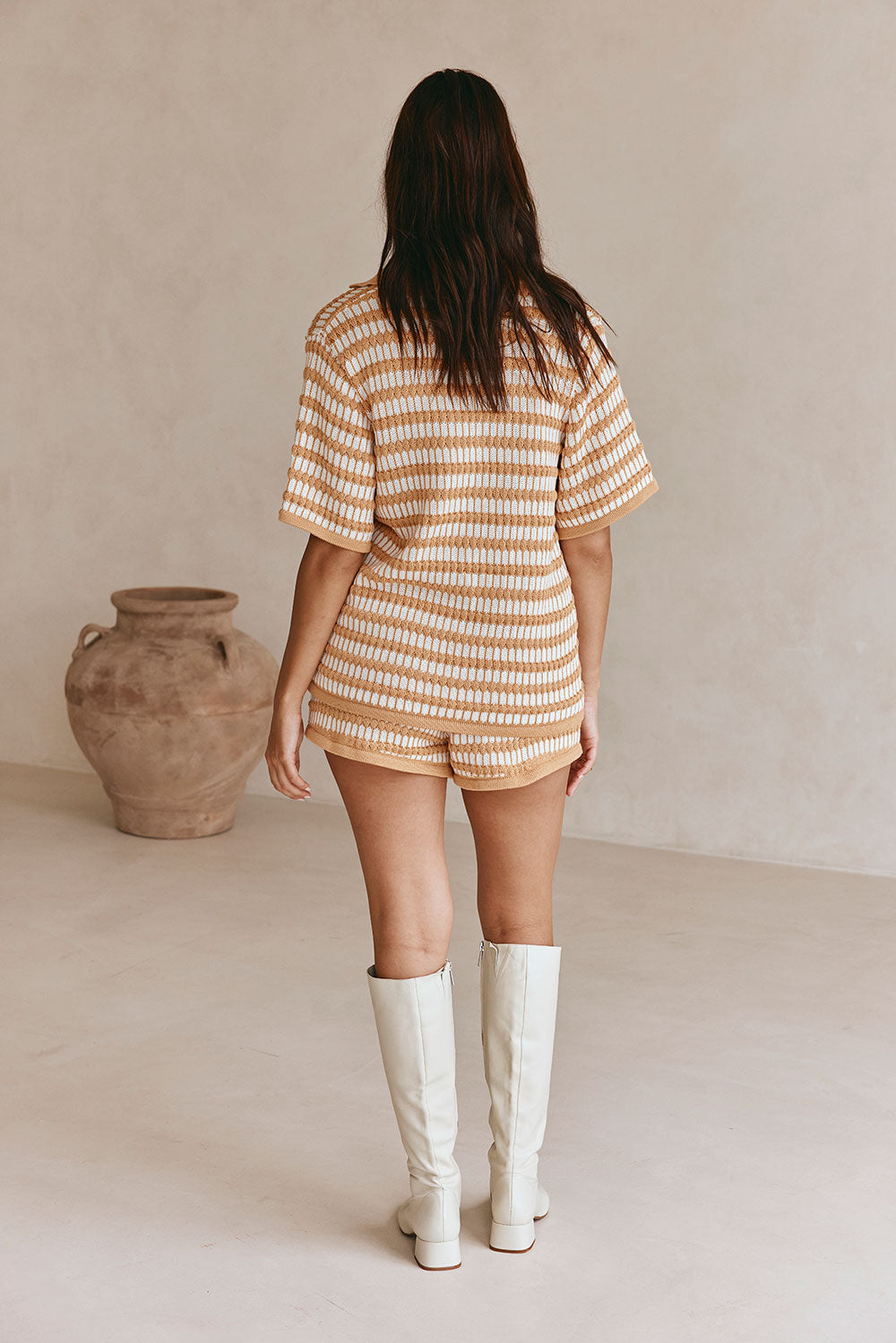 Sabo Exclusive Vintage-Inspired Dusty Orange and White Striped Knit Josie Women's Top