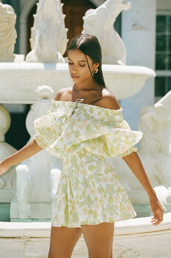 Exclusive Citrus Floral Print Addi Linen - Cotton Blend Dress