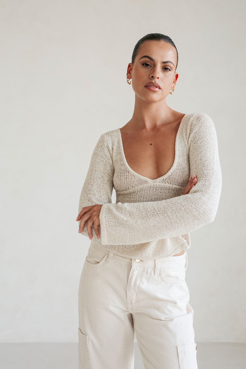 Soft Loose Knit Cream Callea Top - Ideal for Denim