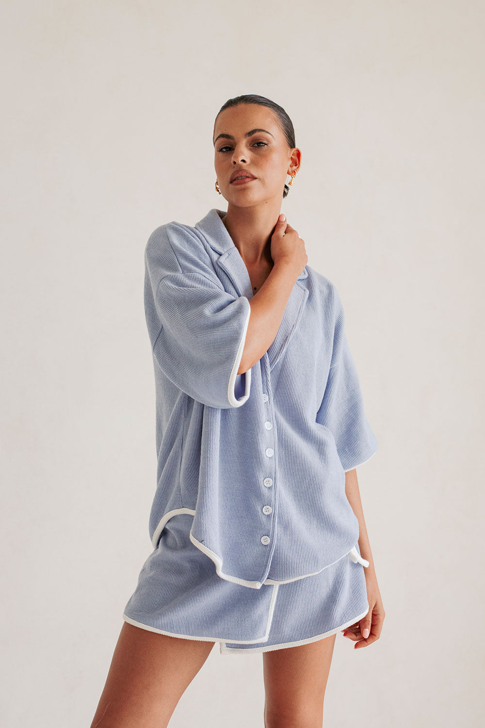 Stylish Blue Ribbed High - Waisted Wrap Nari Skirt by Sabo