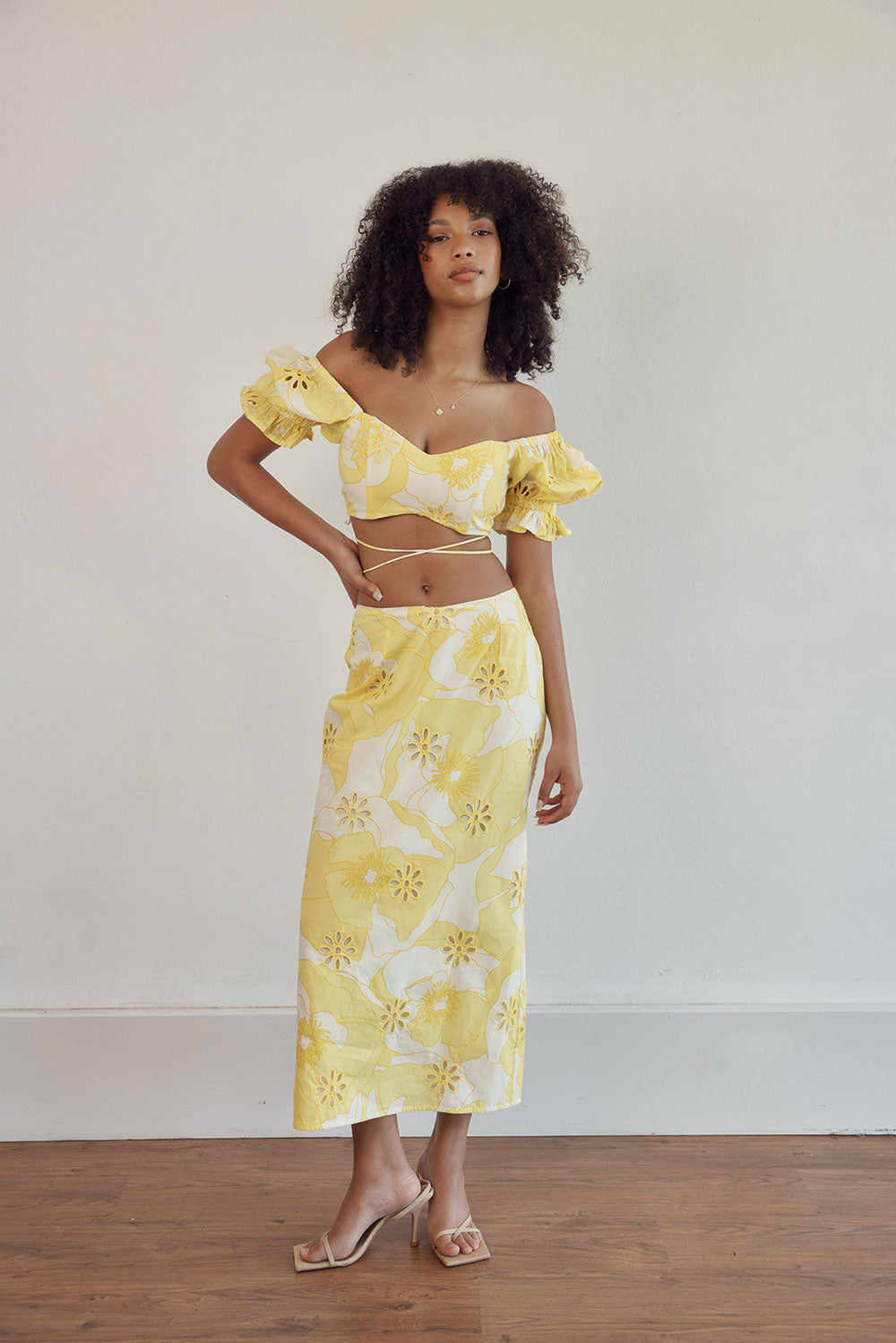 Stylish Sabo Exclusive Lemon Poppy Print Broiderie Lupa Top