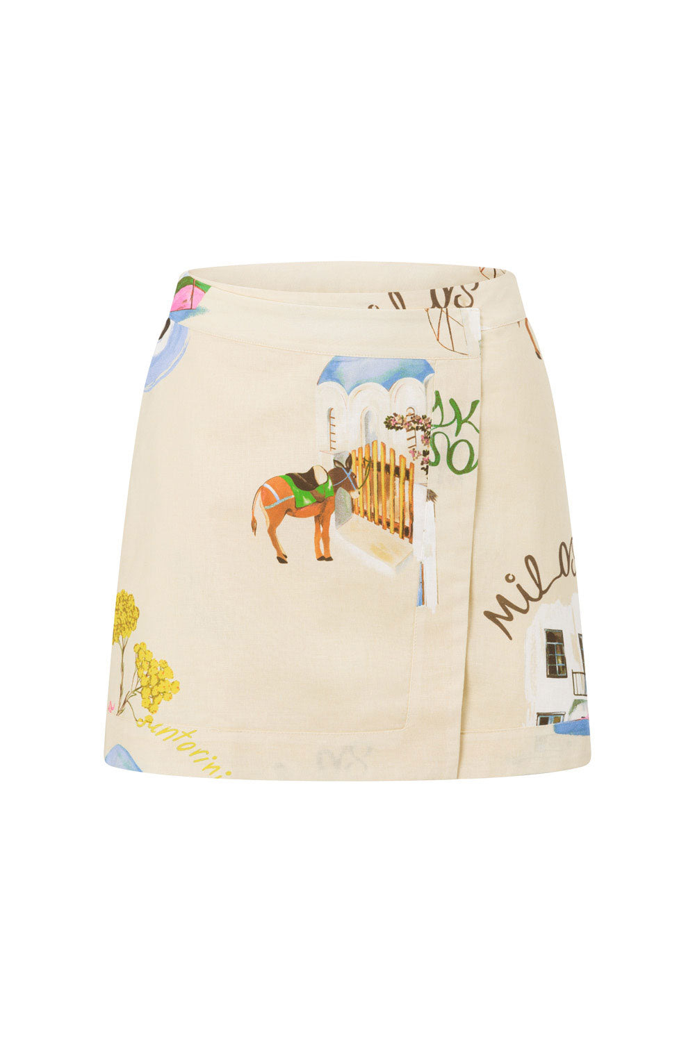 High - Quality Linen Cotton Kea Skirt with Isles Of Greece Print