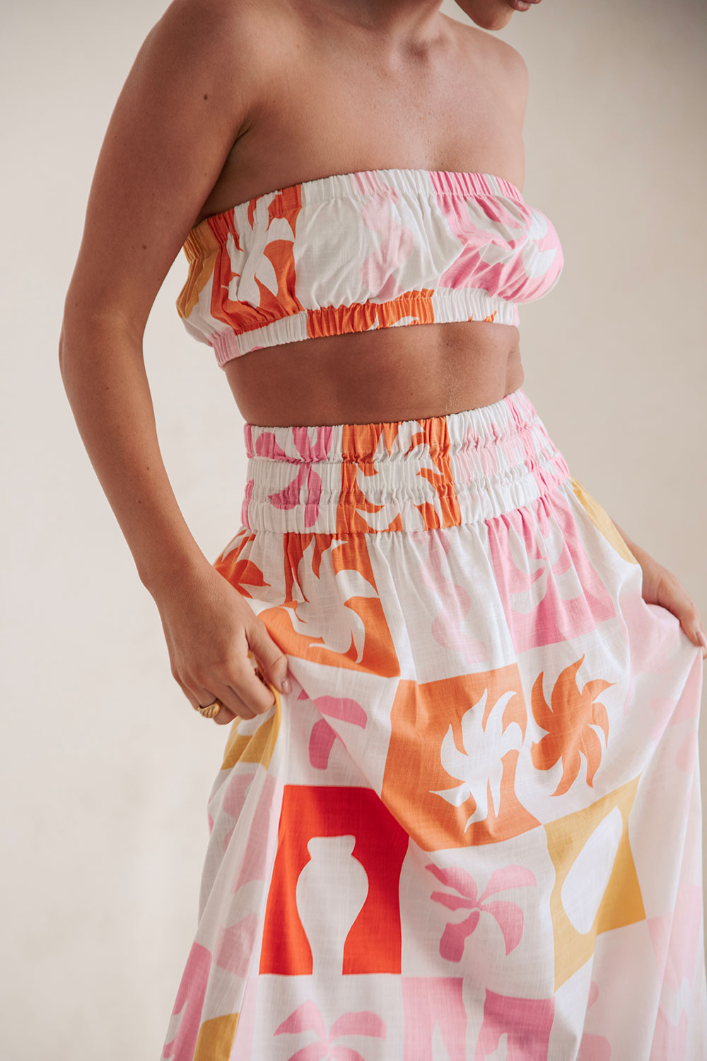 Exclusive Palm Tile Fuego Print Structured Cotton Cooper Strapless Bandeau Top