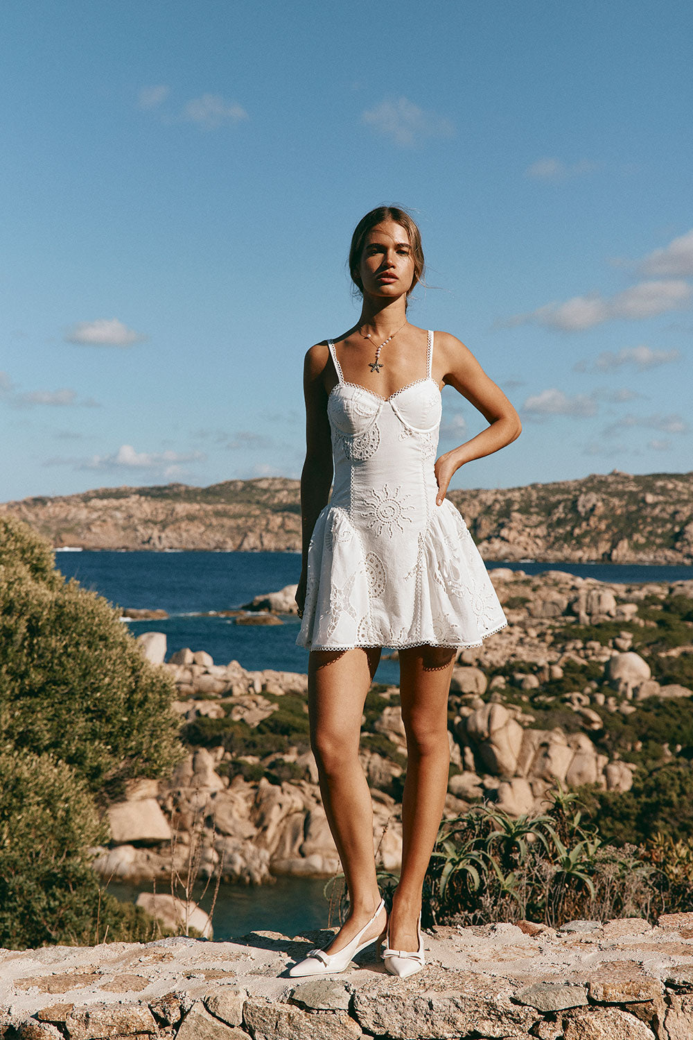 Elegant Los Molinos Corallo Bianca Summer Linen-Cotton Dress