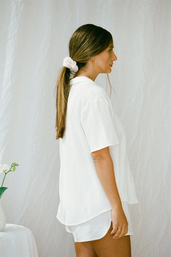 Super Comfy Light Cream Waffle-textured Siesta PJ Shorts