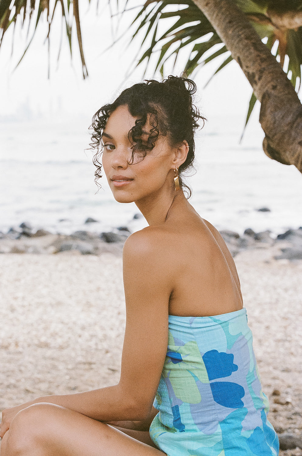 Exclusive Lyric Strapless Cotton Slub Top with Bold River Floral Print