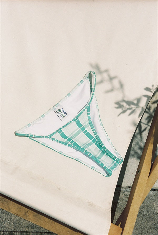 Exclusive Green Check Print Mid-High Waisted Brazilian Bottom for Summer