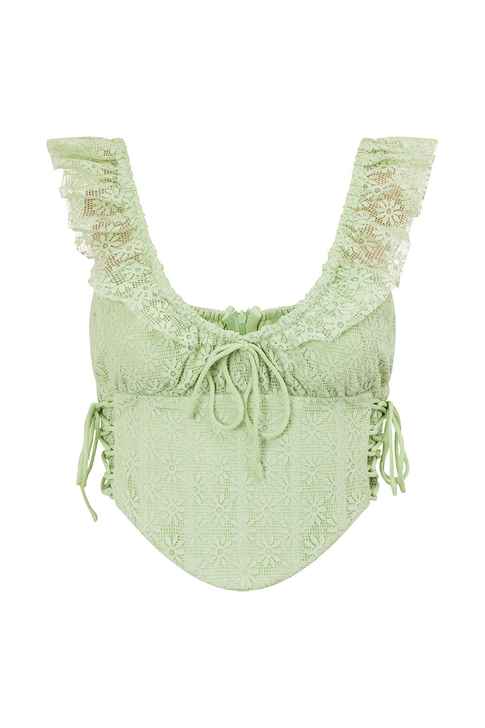 Exquisite Mint Hue Soft Lace Fabric Josa Lace Up Women's Top