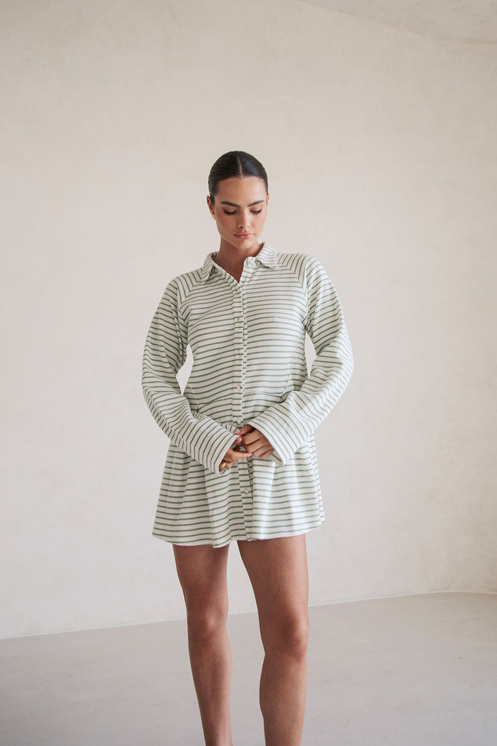 Sabo's Exclusive Mint and Off - White Striped Natural Cotton Blend Myra Dress