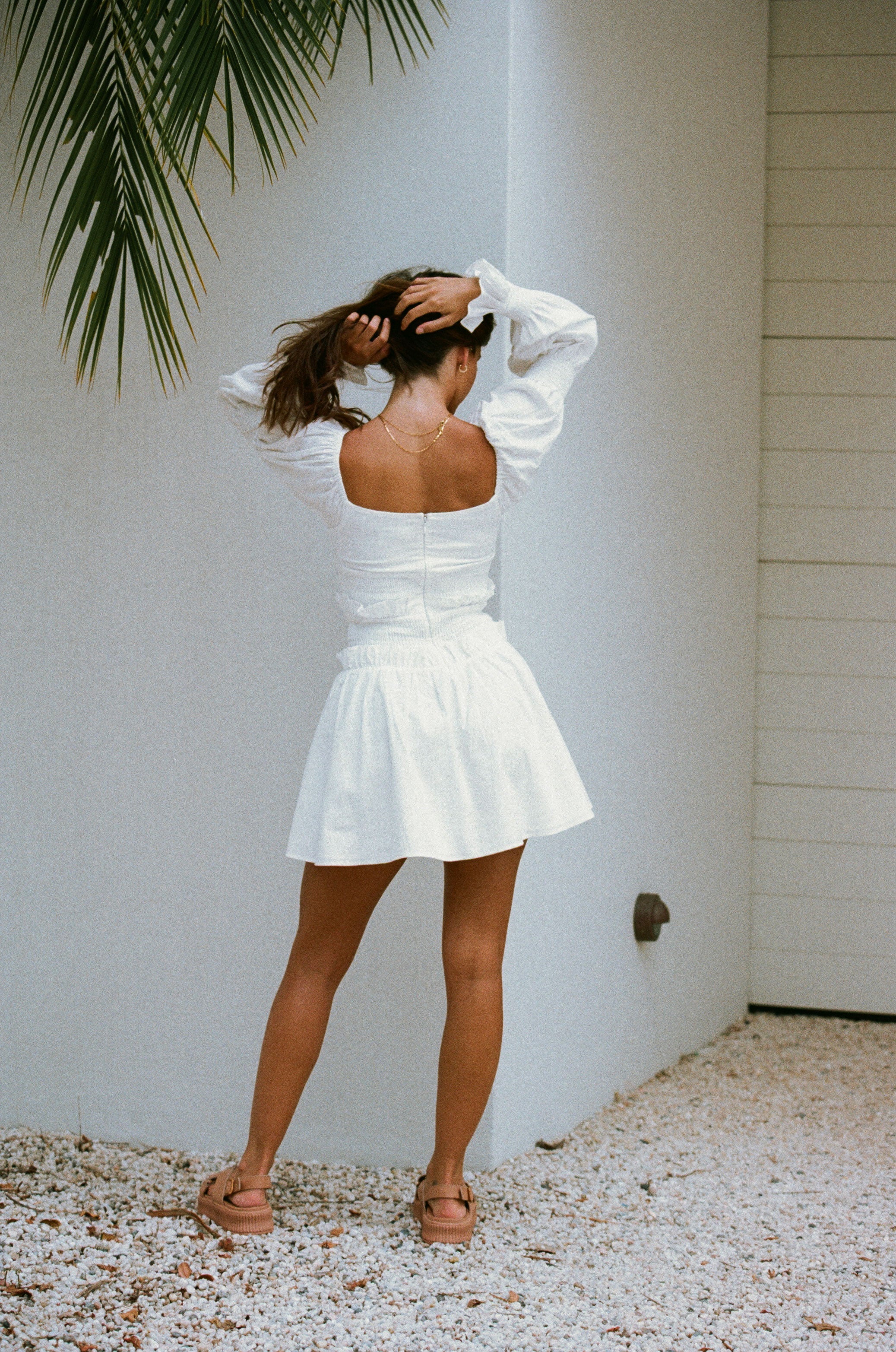 Elegant White Santiago Off - Shoulder Cotton Dress