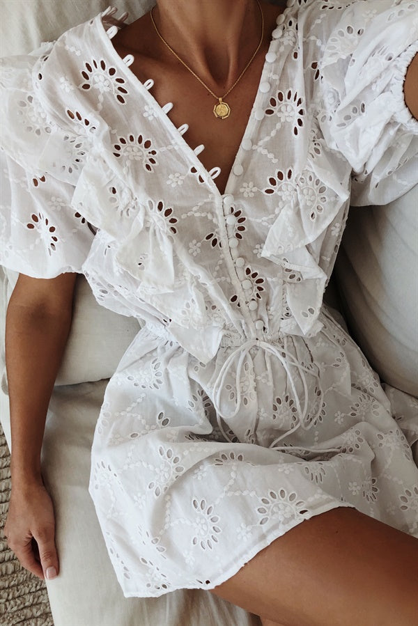 Exquisitely Designed Eve Women's Dress Crafted from Natural Cotton Broderie Anglaise