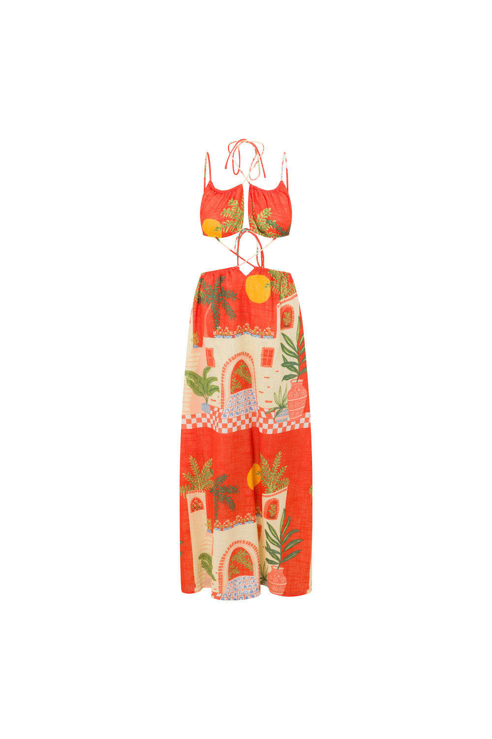Exclusive Vista Red Backless Fiora Women's Maxi Dress Inspired by Spanish Sunsets