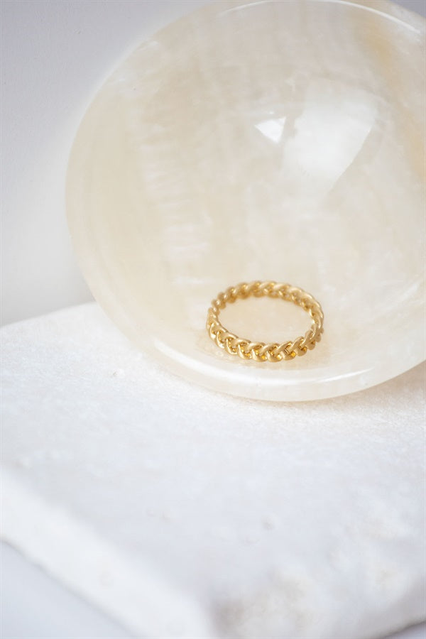 Stylish Gold - Toned Thin Braided Koh Ring for Simple or Stacked Wear