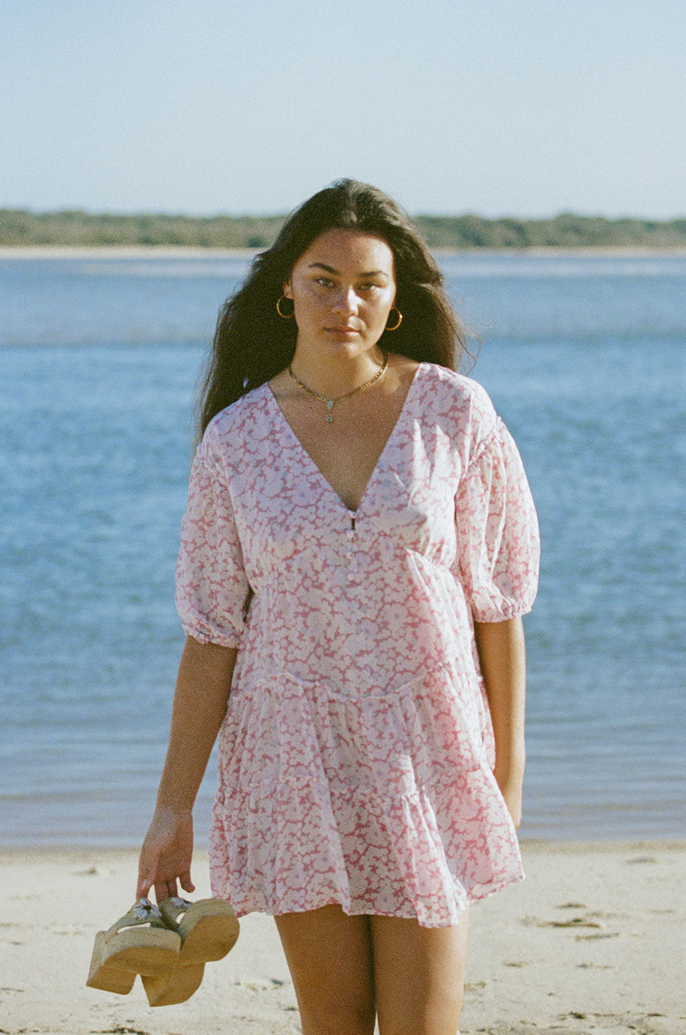 Fashionable Pink Tarelle Women's Dress with Floral Print