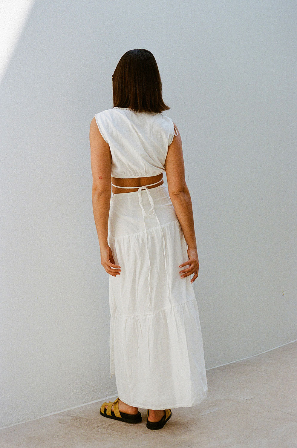Exquisite White Textured Natural Cotton High Waisted Jadey Skirt