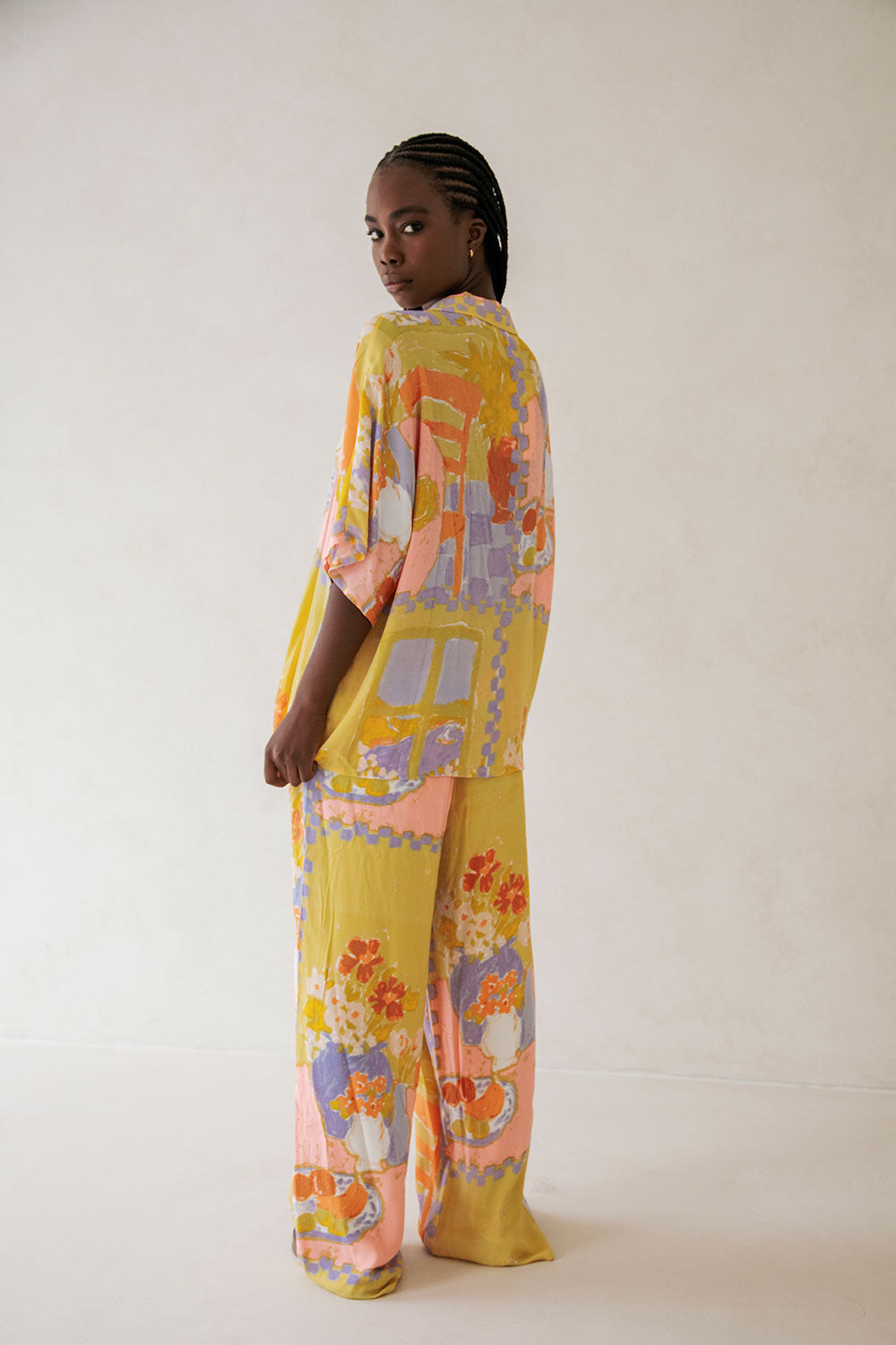 Morning Peach Print Relaxed Resort-Style Chey Top
