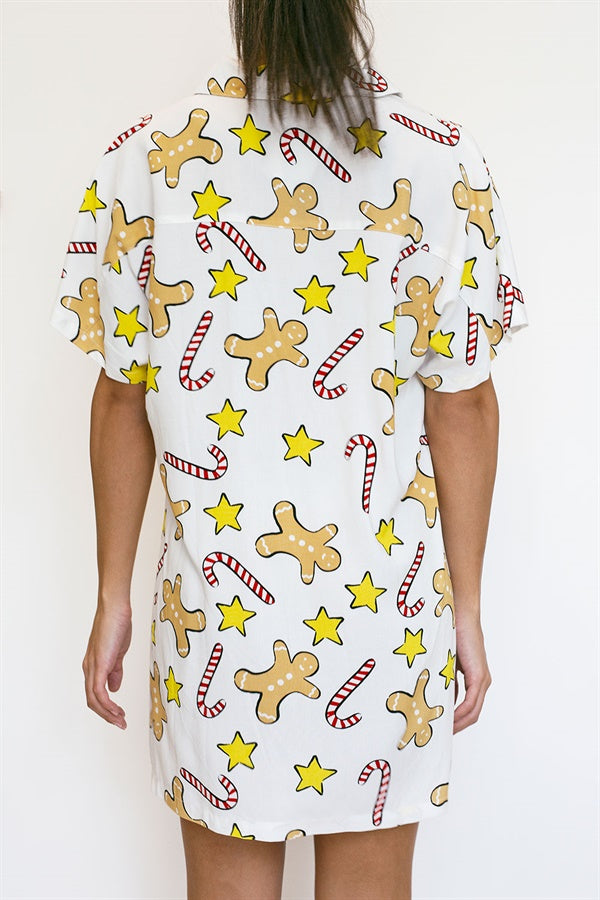 Festive Gingerbread-Print Women's Dress for Christmas