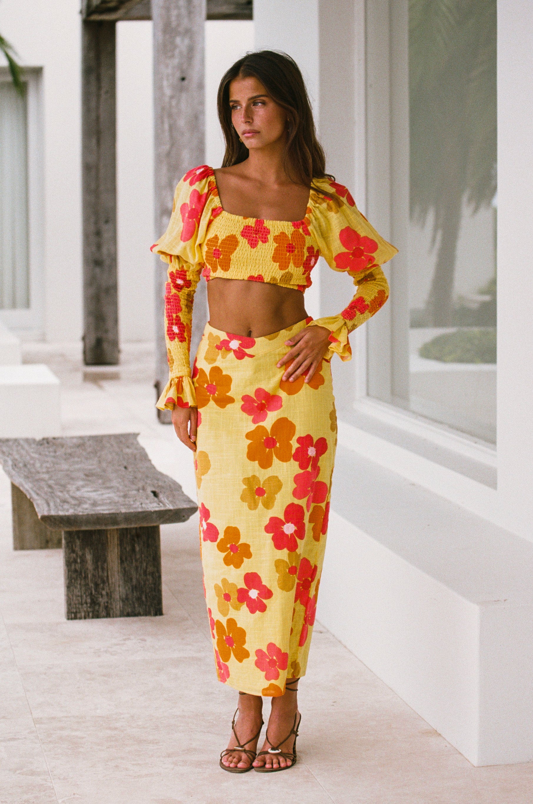 Exquisite Sabo-designed Serina Shirred Top with Romance Floral Print