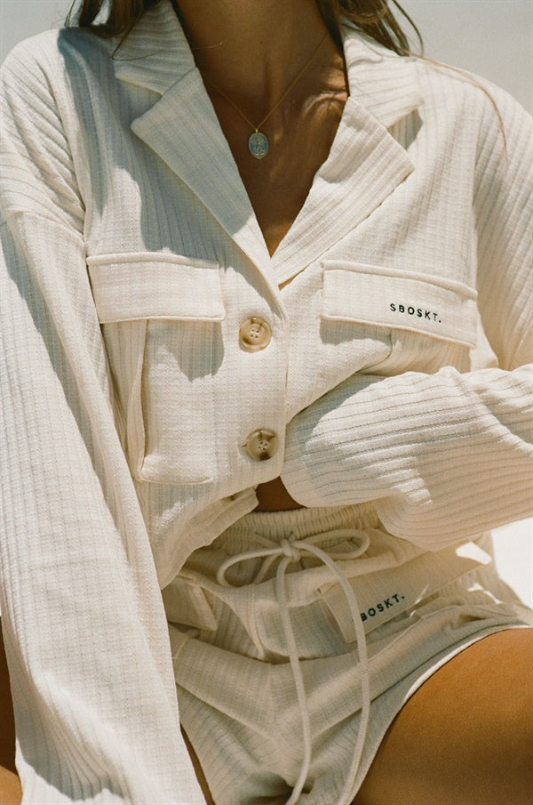 Cream Ribbed Ramira Women's Everyday Top