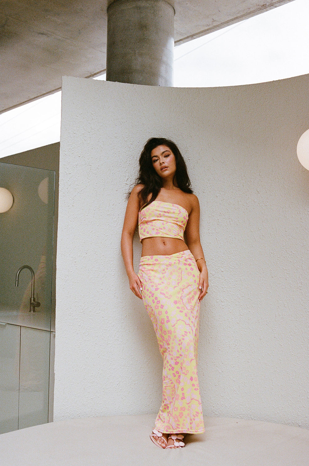 Exclusive Ditzy Daisy Print Soft Mesh High Waisted Miller Midi Skirt