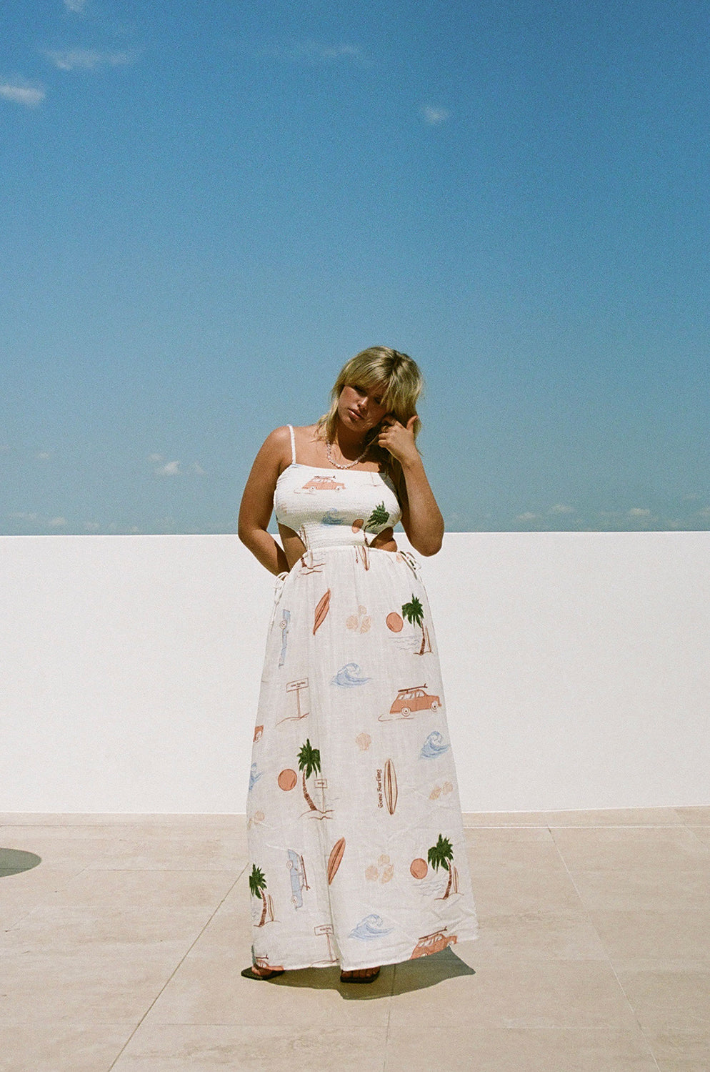 Exclusive Sabo Surf Print Backless Axelle Cotton Cheesecloth Dress