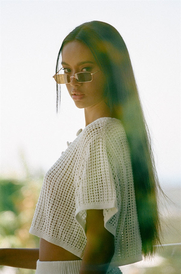 Vintage-Inspired Cream Loose Cotton Crochet Zemira Cropped Top