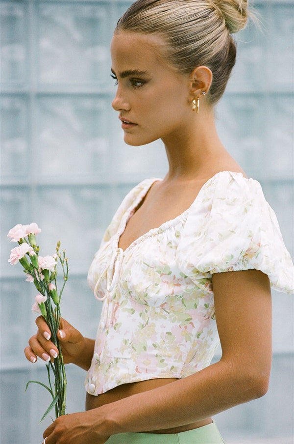 Exclusive Sabo Designed Hensley Top with Yellow Blush Floral Print
