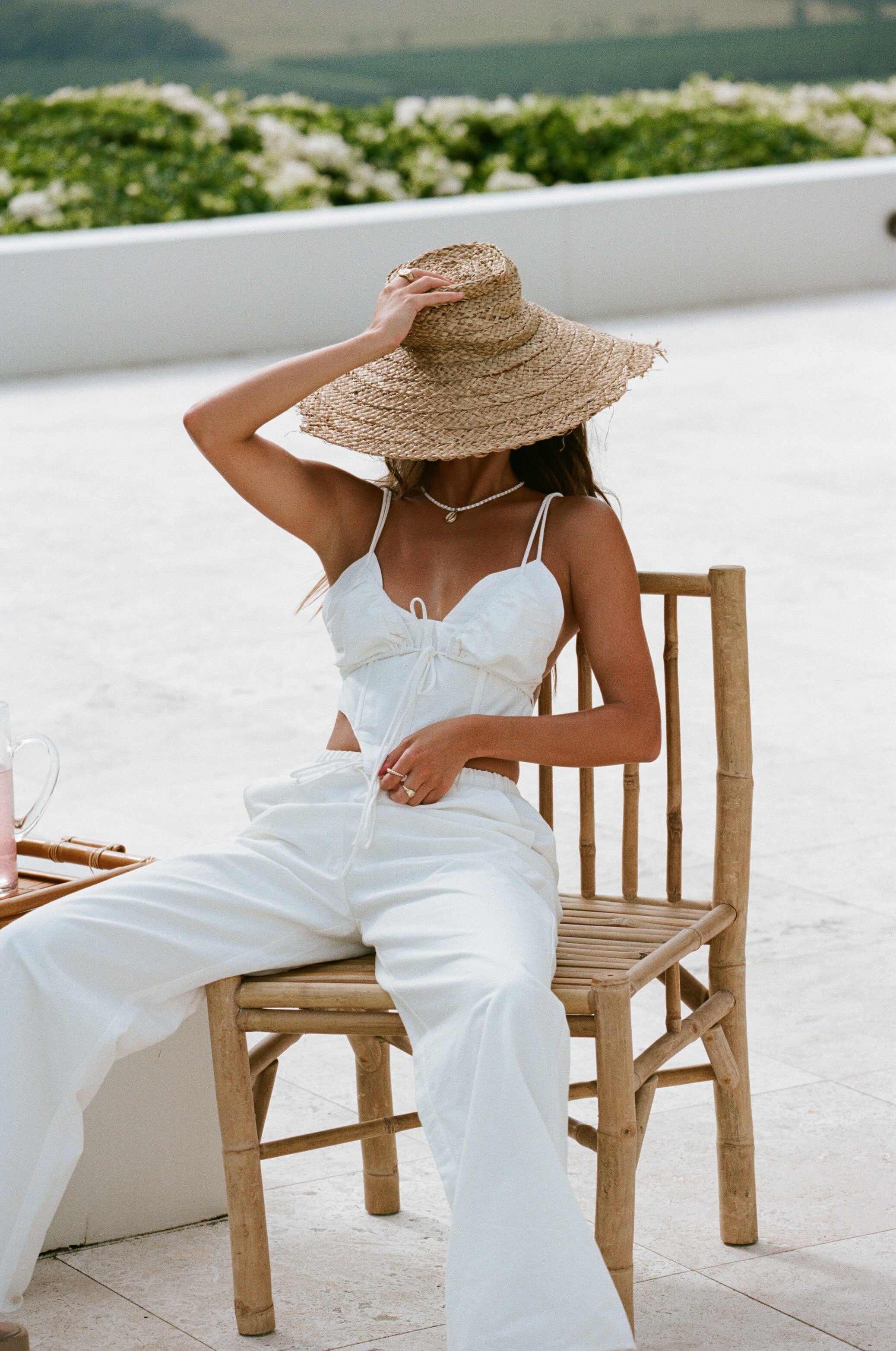 Exclusively Designed White High - Waisted Ginny Cotton Pants