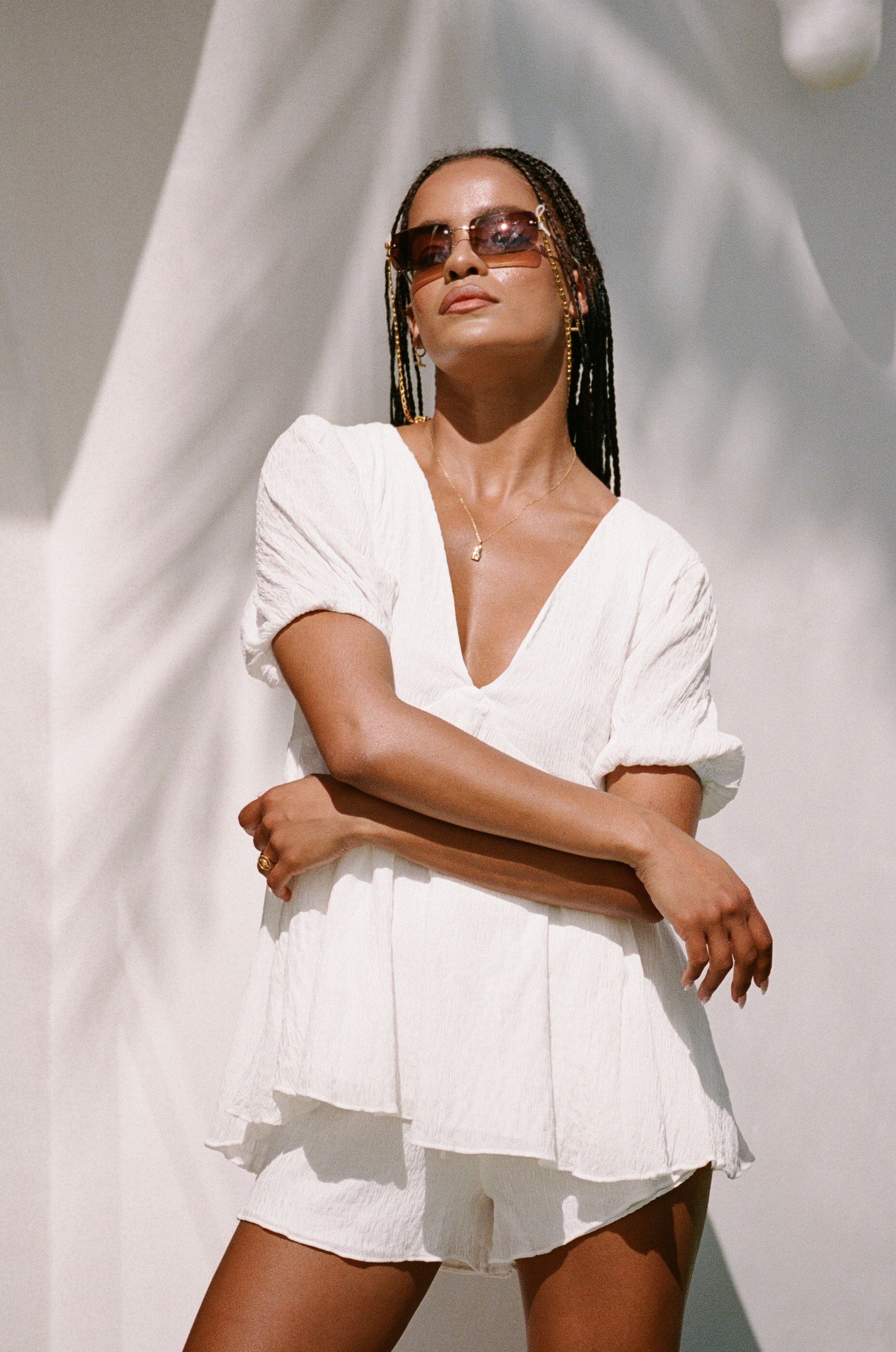 Sabo's Exclusive White Lightweight Textured Crepe Journee Top