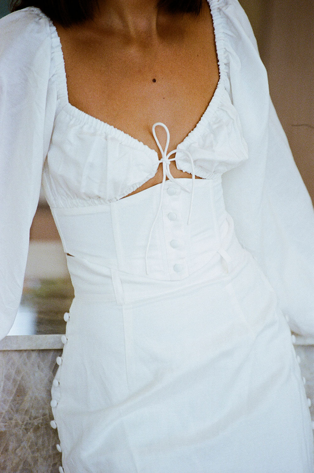 Exquisite Santana Off-White Structured Linen Cotton Blend Top
