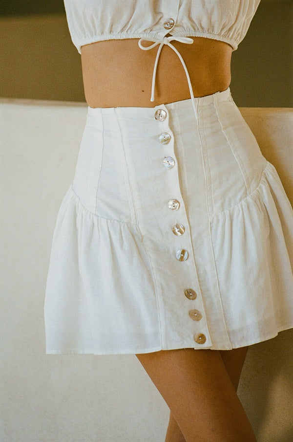 Exclusively Designed Simona Women's Off - white Structured Natural Linen Blend Skirt