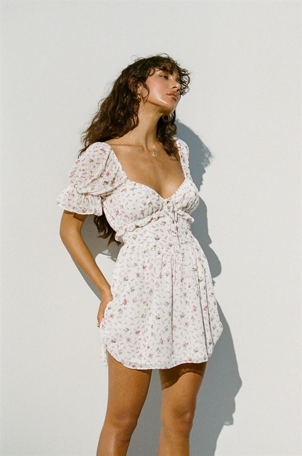 Summer-Inspired Super Lightweight Cream Dobby Floral La Fleur Dress