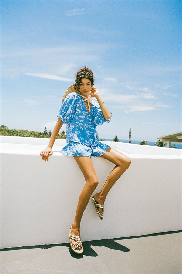 Stylish Blue Harlie Shorts with Elasticated Waist and Flouncy Design