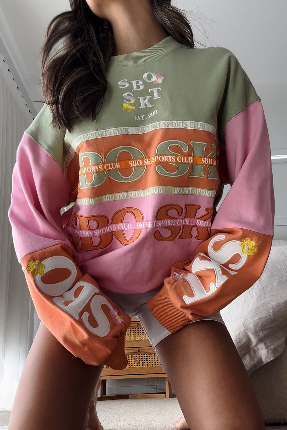 Stylish Oversized Capri Sweater in Pink, Sage and Orange