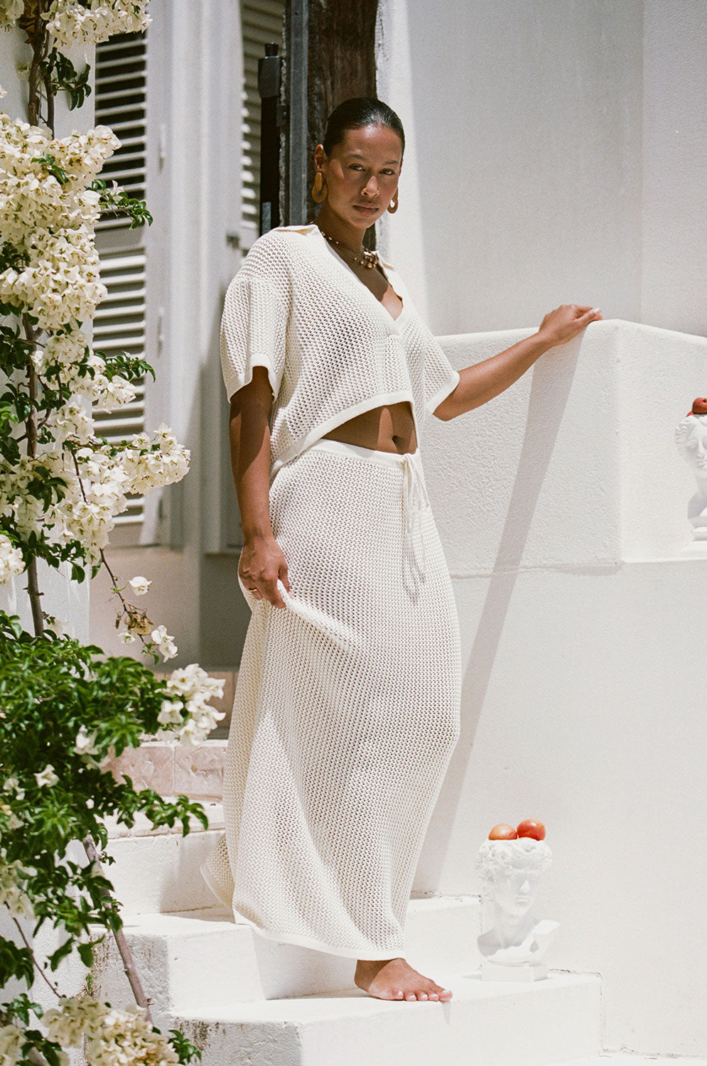 Exquisite Cream Mesh Cotton Ivy Maxi A - Line Skirt for Vacation Sunsets
