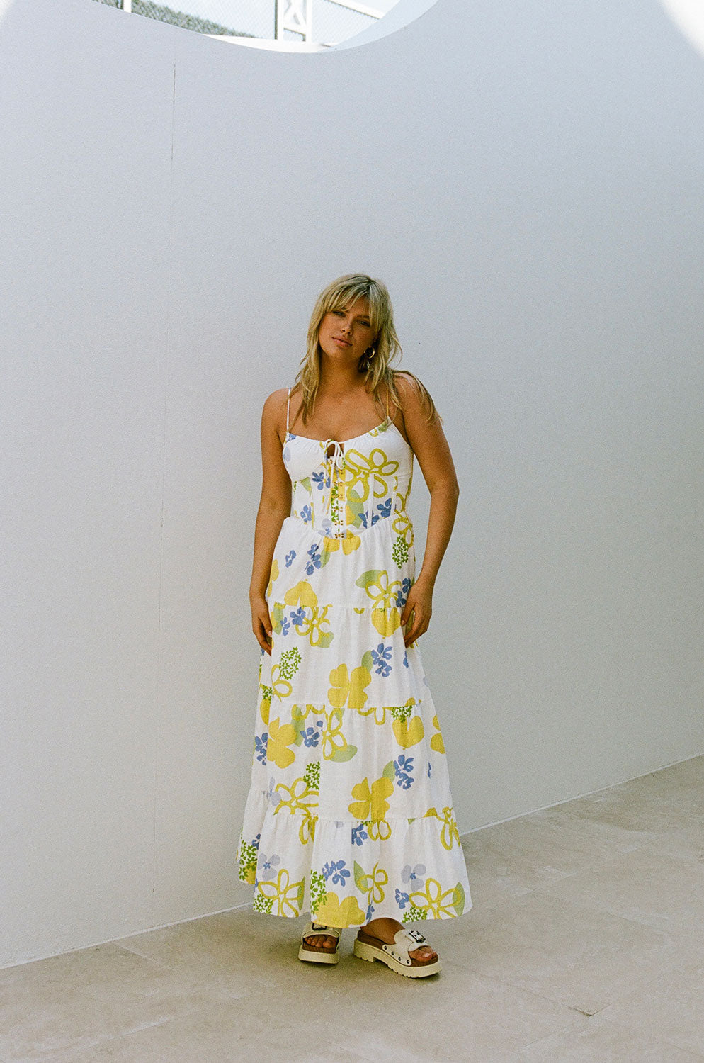 Exclusive Doe Coastal Green Print High - Quality Natural Cotton Melody Midi Dress