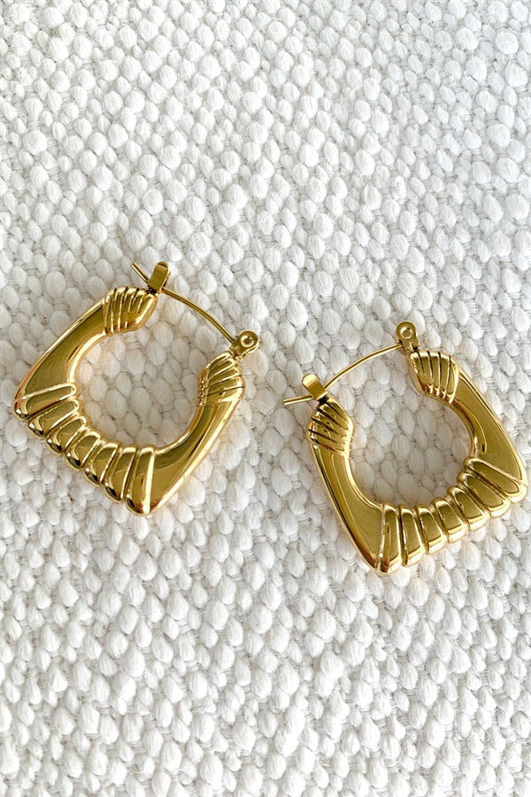 Gorgeous Gold-Toned Margot Stackable Geo Hoop Earrings with Engraved Details