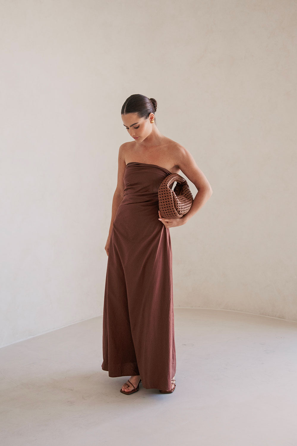 Exquisite Strapless Chocolate Brown Estella Maxi Dress for Events