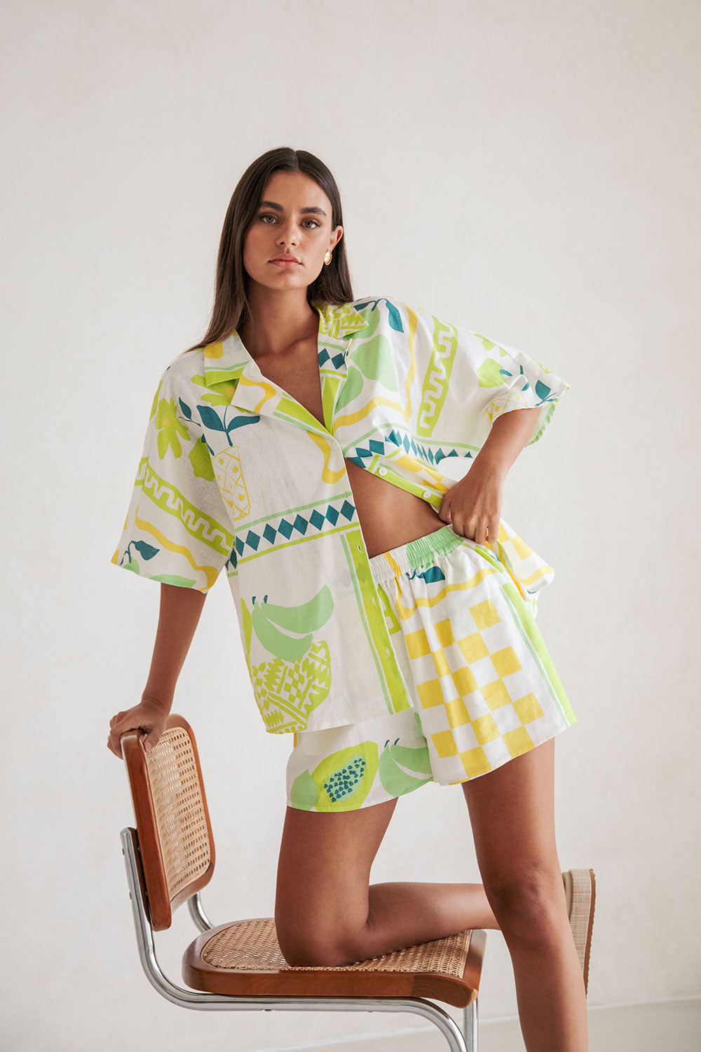 Sabo Exclusive Seona Women's Summer Vacation Shorts in Prego Verde Print