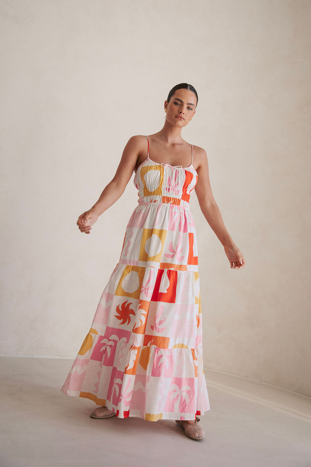 Stylish Women's Talia Dress with Palm Tile Fuego Pattern