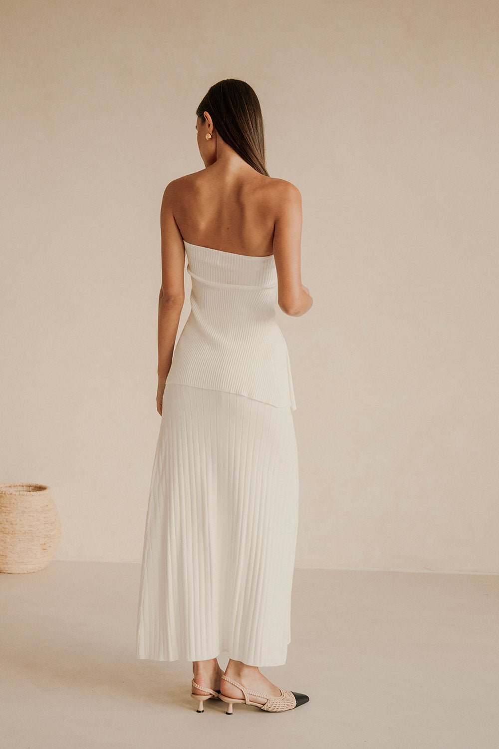 Exclusively Designed White Textured Mini Pleated Strapless Saria Top