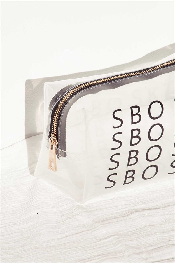 Sabo Skirt Transparent Cosmetic Bag with Black Printing and Gold Zip